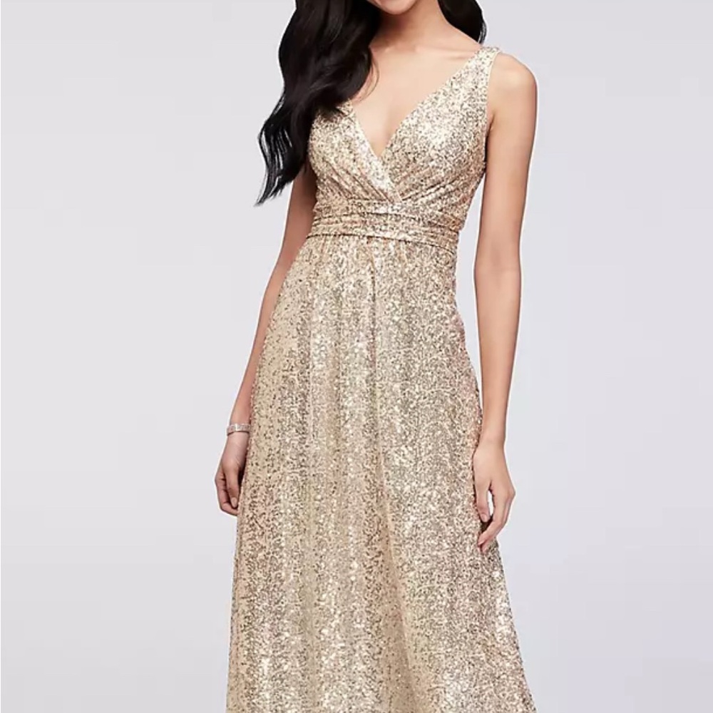 David's Bridal Gold Sequin Maxi Skirt A-Line